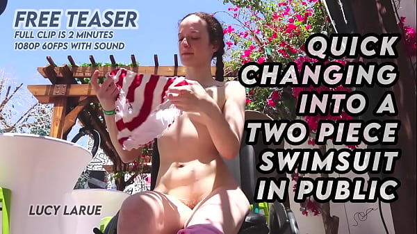 Quick changing into a two piece swimsuit in public 