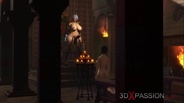 A sexy busty hottie gets fucked hard by 3d futanari in the medieval throne chamber 
