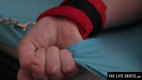 Cute bdsm girl in handcuffs rubs her hot hairy pussy to an_orgasm