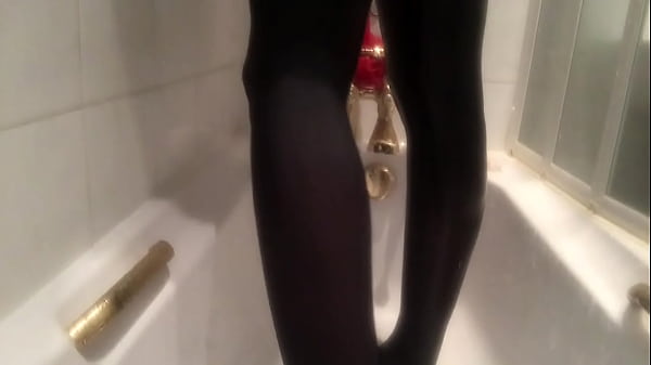 Sara Rose's A Sissy In Black Pantyhose Getting Wet In The Shower thumbnail