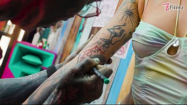 ALT girl ANAL fucked during TATTOO session - sloppy bj &_ squirt