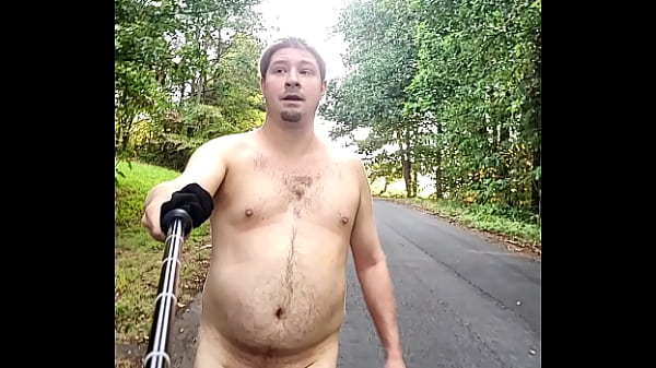 Exhibitionist Nudist walks butt_naked inwoods forest and on public roadopen field