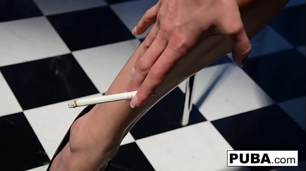 Blonde babe has some solo smoking fun 