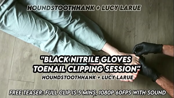 Black nitrile gloves toenail clipping session 