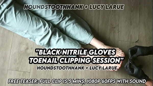 Black nitrile gloves toenail clipping session 