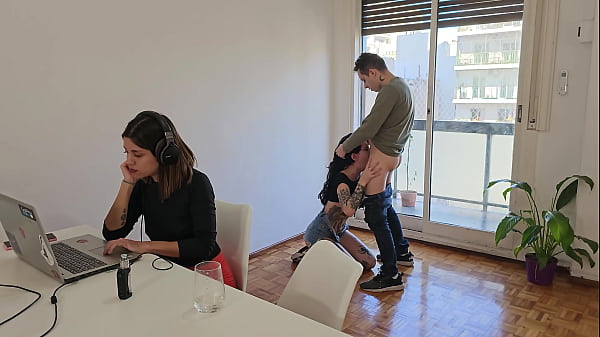 I fucked her boyfriend while she was working on the computer behind us