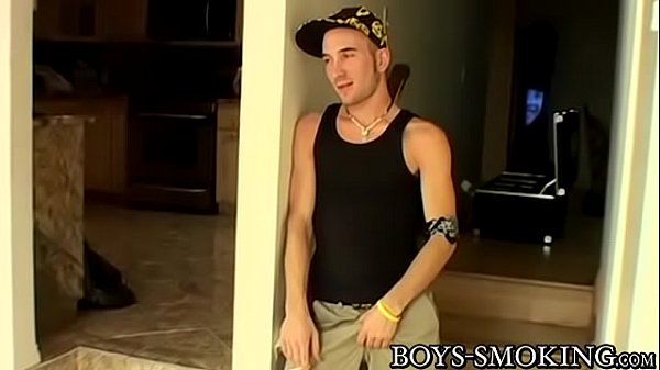 Young hunk strokes cigarette before anal 