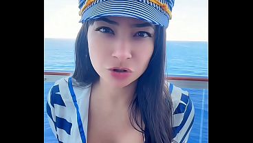 Public sexy latina sailor teasing and dirty talking joi jerk off instructions in the ship balcony