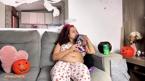 Gassy bbw halloween movie night with farting and burping 