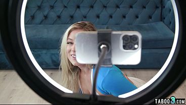 Busty teen blondie relaxing on stepbros big cock after daily training 