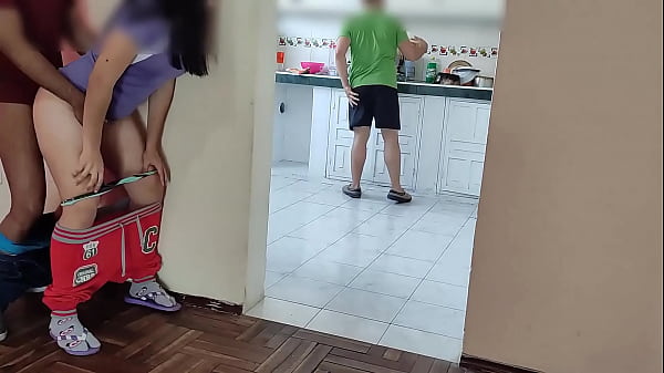My Horny Friend Cleans The Kitchen While I Fuck His Wife On The Other Side thumbnail