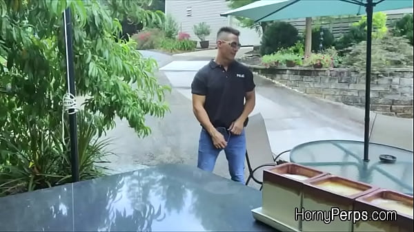 Ass fucked poolside by horny security guard 