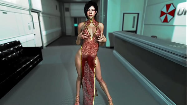 Gorgeous Ada Wong in a transparent_dress dances in_the Umbrella office