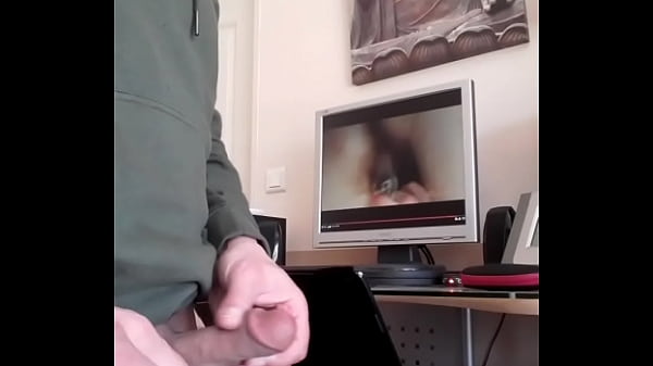 Handjob In Front Of A Beautiful Hairy Pussy, Nice Cumshot, Video Unblurred thumbnail