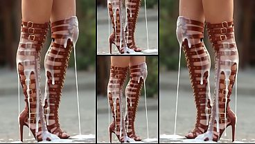 Semen on Legs and Heels, Hot Gladiator Boots 