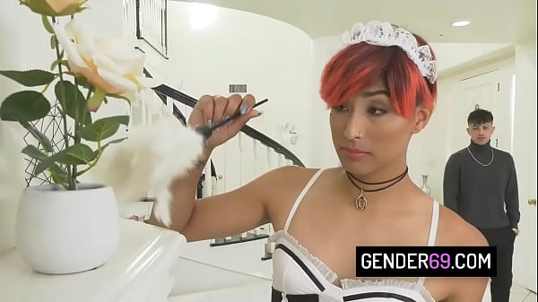 Play MP4 - Redhead trans maid Pixi Lust gets her ass barebacked by her boss