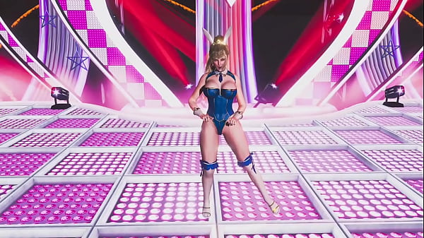 Youthful alluring saber sings and dancing on scene in a skimpy latex outfit 