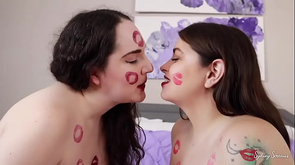 Messy lipstick kisses lipstick lesbians luna sapphire and sydney screams cover each other with red lipstick kiss marks kissing lipstick kisses lipstick marks