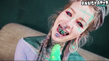 Anal fuckl hippie tattooed self fucking with a dildo 