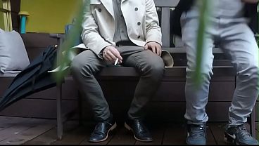 A bench encounter turns into a public piss humiliation 