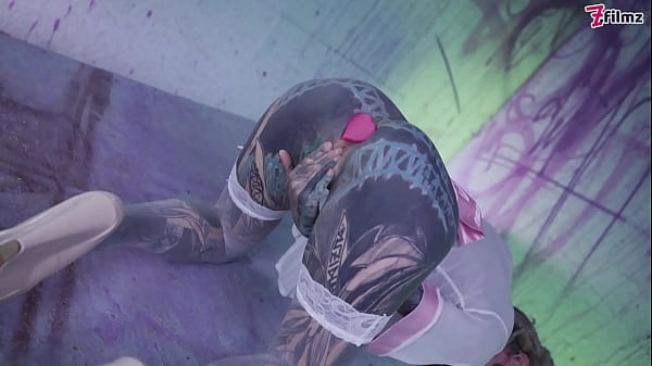 Glasses wearing tattooed girl loves the tattooed dick fucking dp and facial 