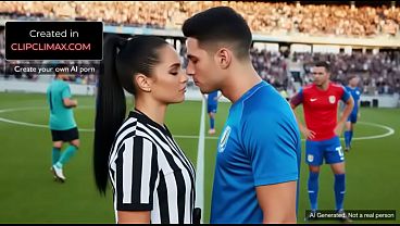 Nonton Ai Gen Football Striker & Sexy Ponytail Referee Have Secret Sex In Changing Room In Ai London Soccer Team Stadium thumbnail