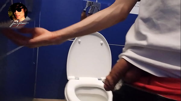 Twink pissing, jerking off, cumming in mall restroom 