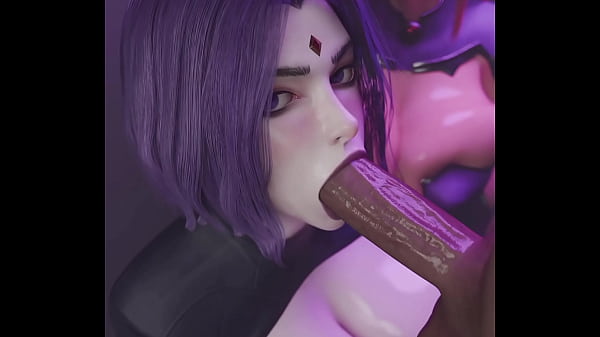 Raven disfruta de chupar tu polla mientras starfire observa