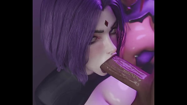 Raven disfruta de chupar tu polla mientras starfire observa