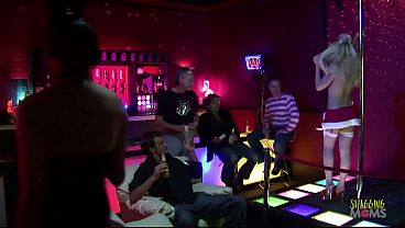 Play MP4 - Brunette and blonde milf strippers with big tits are eager to have anal group sex with the clients