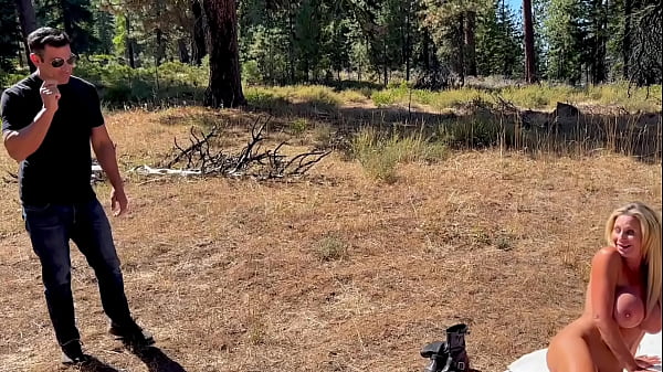 Two big titty milfs tanning seduce a hiker to get a shared creampie 