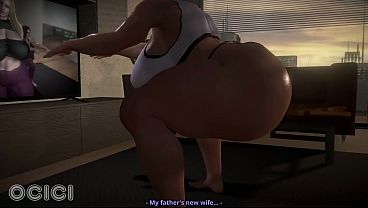 A MILF with a toned body and a great butt works out in the living room while her stepson sees - 3D Hentai - OCICI 