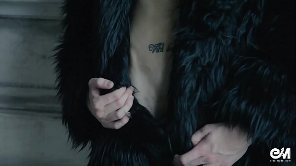 Play MP4 - Blond twink boy nude in fur coat shows his long uncut cock