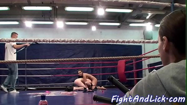 Roundass lesbians wrestling in a boxing ring 