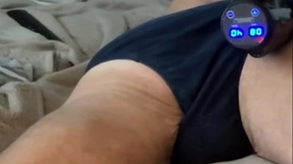 Writhing and Stretching in Bed in dark Briefs Underwear with 2 massage guns concentrating on Pelvic and Groin area 