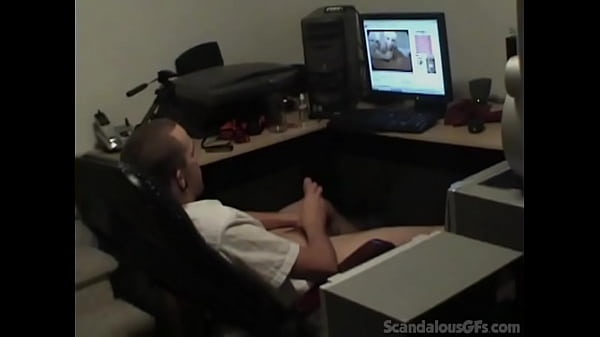 A guy masturbate while watching a porn in pc the girl approach her and blowjob a dick the guy fingering her and fucking hardcore