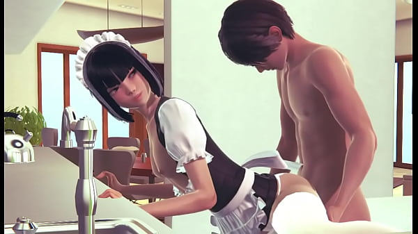 Playing with maid in the kitchen-HoneySelect2 