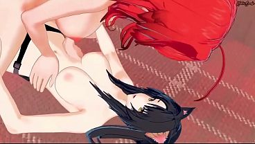 Play MP4 - Rias Gremory gets her pussy eaten by Kuroka Toujou before getting fucked with a strapon - Hentai&period;