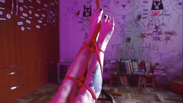 Hogtied foot for torment and orgasm 