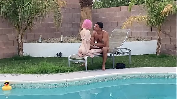 Tiny Trans Cutie Claire Gemini Sucks Huge Cock by the Pool 
