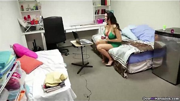 ov40-Sexy brunette milf jerking a cock 