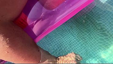 Pool thong tease inflatable pool play and messy outdoor finale