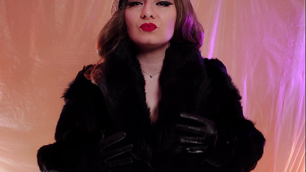 FemDom ASMR video: fur fetish Mistress in leather gloves 
