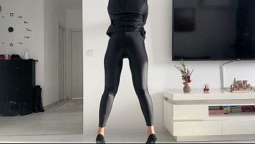 Sexy brunette have sex in leather jacket 