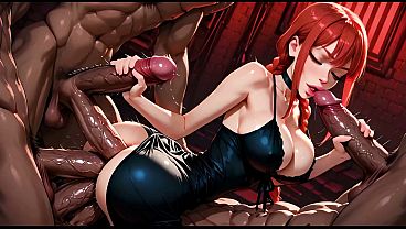 6on1 Triple Penetration Hard Anal Gangbang Makima from Chainsaw Man Anime - AI Generation Anal 