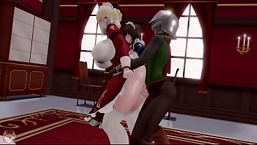 MMD - Three consecutive sex sessions with the big boob maids from morning till night
