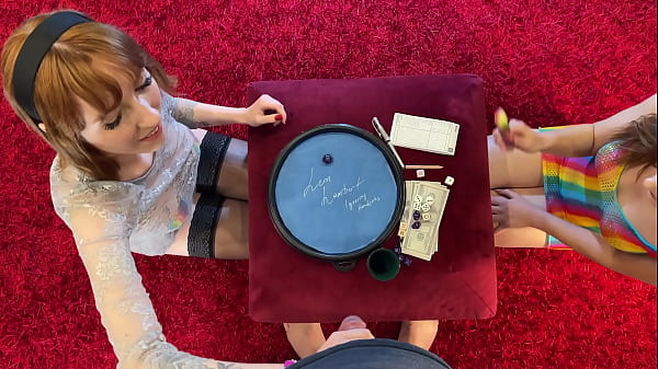 Dice challenge with two girls for precum and cumming handjob contest to make a big cock guy give his cum quickly