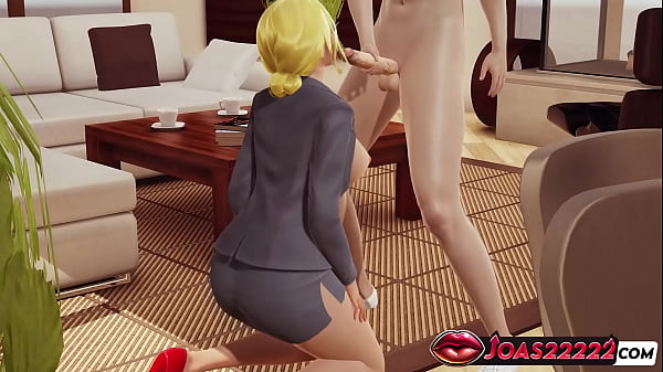 Office slut dolly in only tongue cock lick titjob on top and hands free blowjob with explosive cumshot in honey select 2