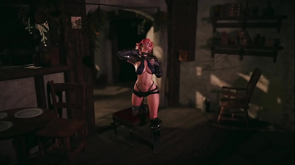 Slutty elf warrior decided to make money in safer way by seducing strangers in tavern 
