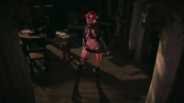 Slutty elf warrior decided to make money in safer way by seducing strangers in tavern 